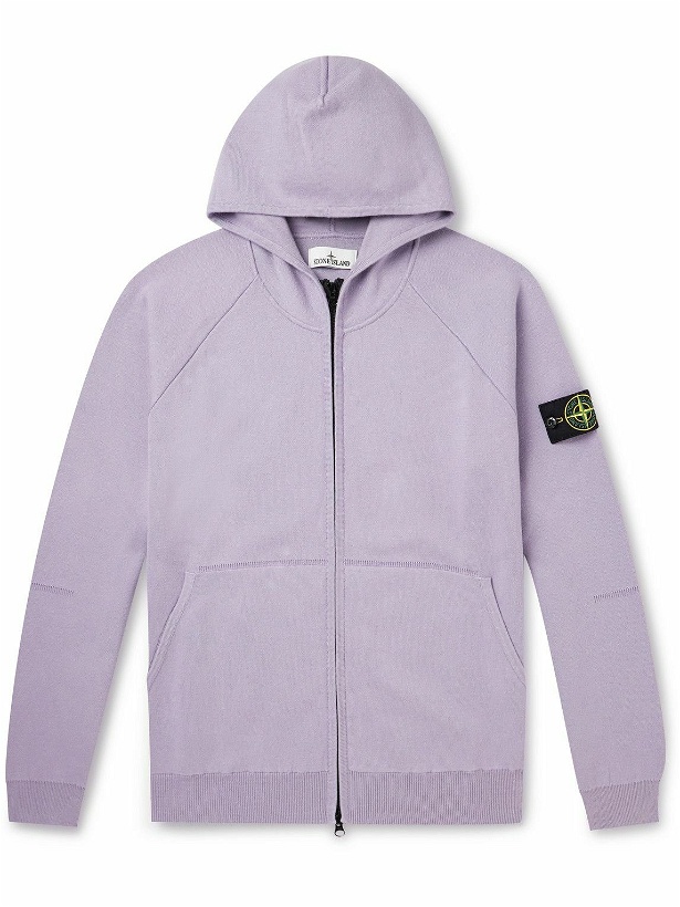 Photo: Stone Island - Logo-Appliquéd Cotton-Blend Jersey Zip-Up Hoodie - Purple