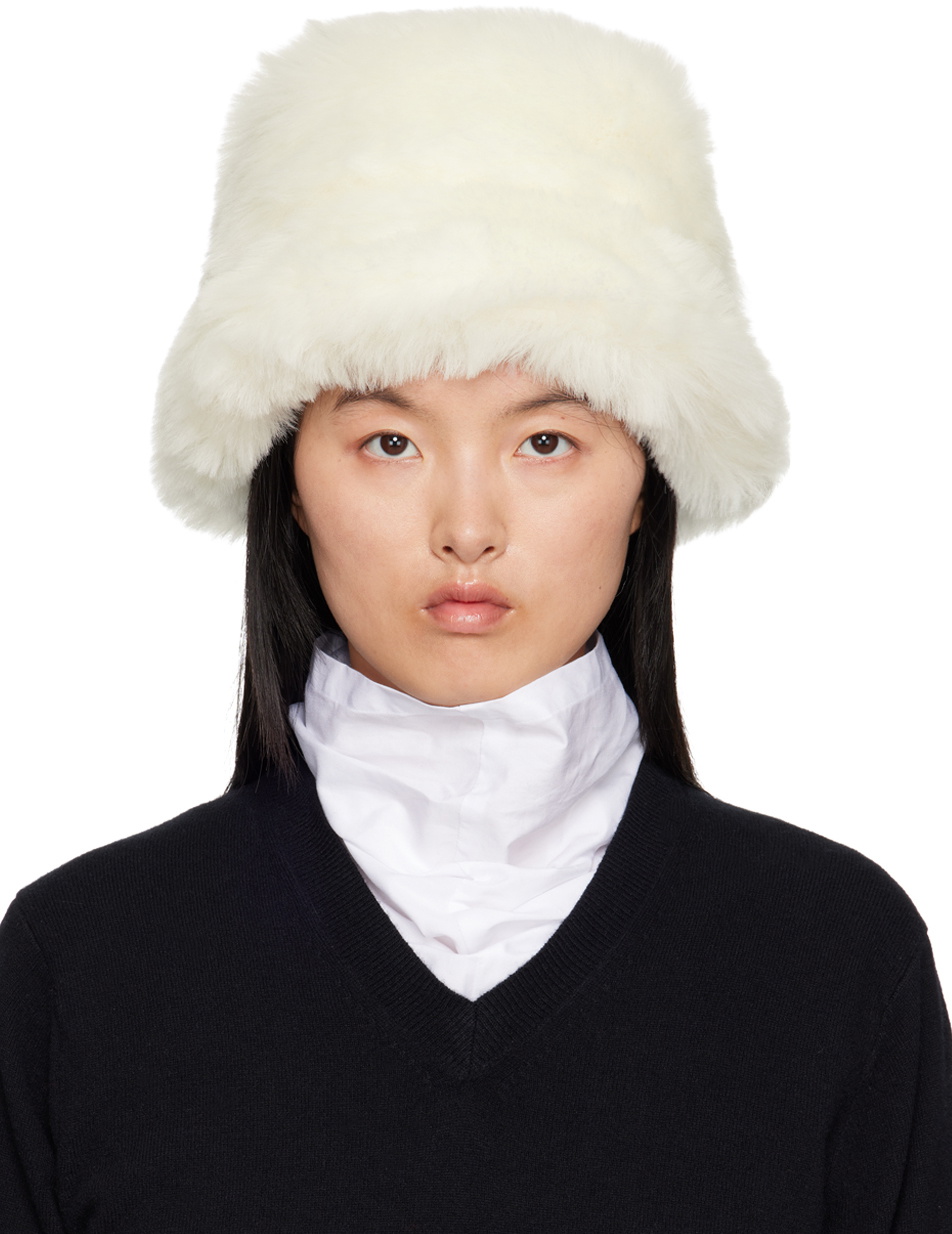 Comme des Garçons Shirt White Faux-Fur Bucket Hat Comme des  display picture 3