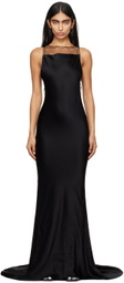 Maison Margiela Black Hammered Satin Maxi Dress