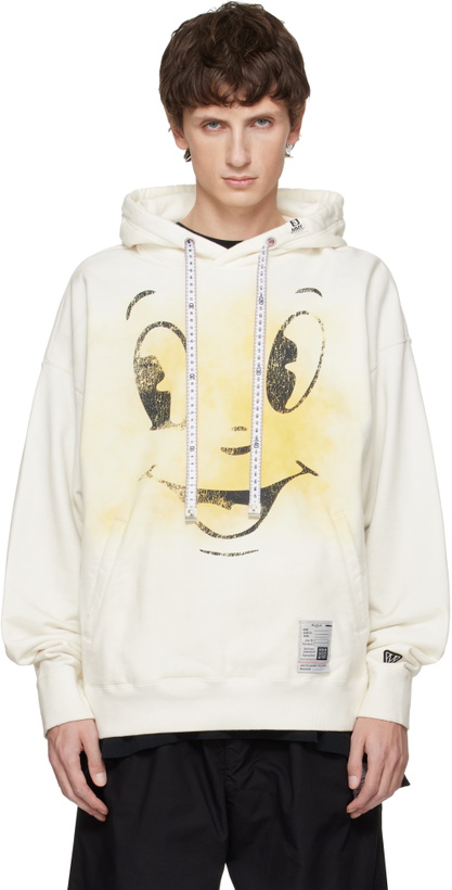 Photo: Maison MIHARA YASUHIRO White Happy Face Printed Distressed Hoodie