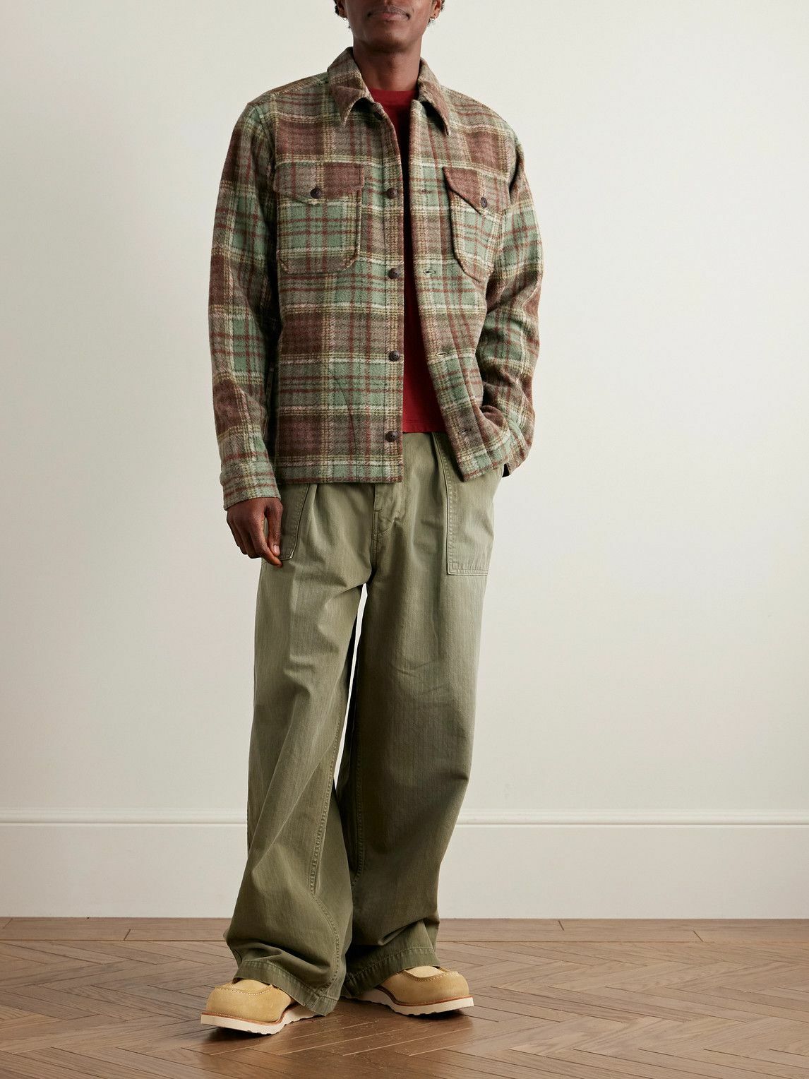 RRL - Percy Checked Wool-Blend Felt Shirt - Green RRL