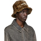 We11done Brown Leopard Pearl Logo Bucket Hat