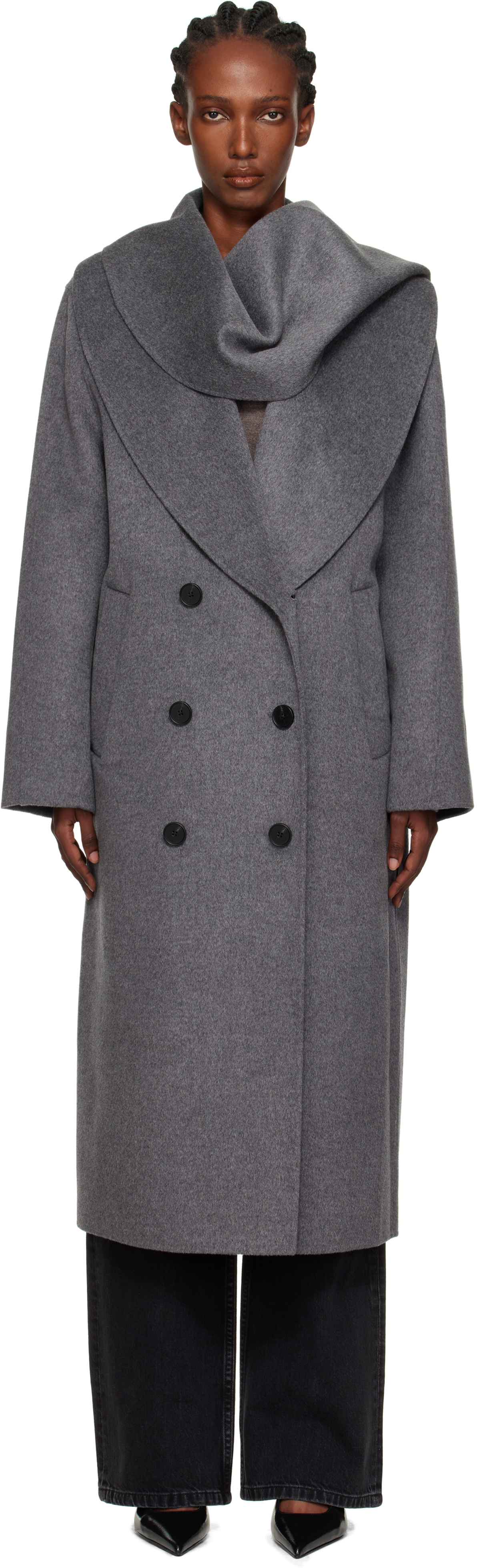 Róhe Gray Signature Double-Faced Scarf Coat