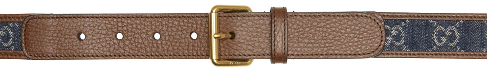 Gucci Brown Leather & Denim Square Buckle Belt Gucci display picture 2