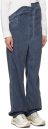 Juntae Kim Navy Asymmetric Flower Trousers