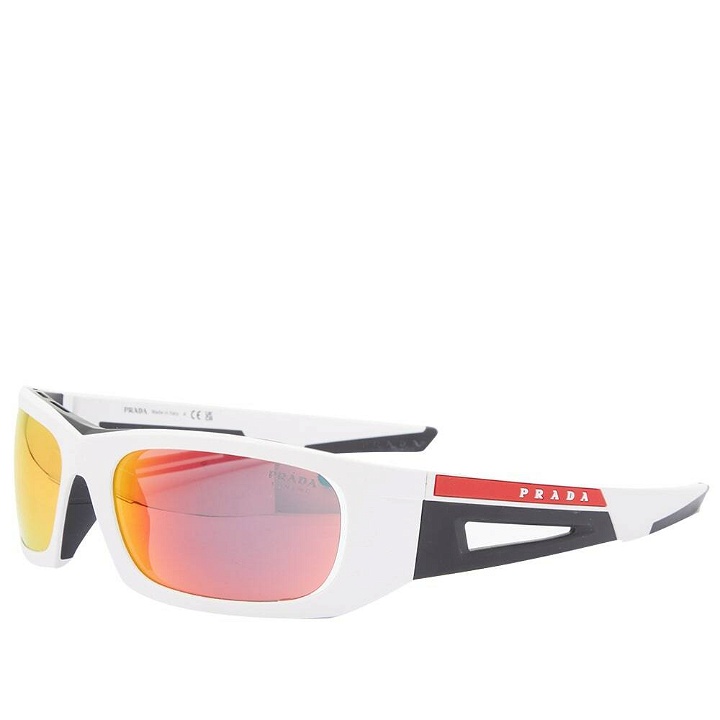 Photo: Prada Eyewear Men's Linea Rossa PS 02YS Sunglasses in Matte White/Orange