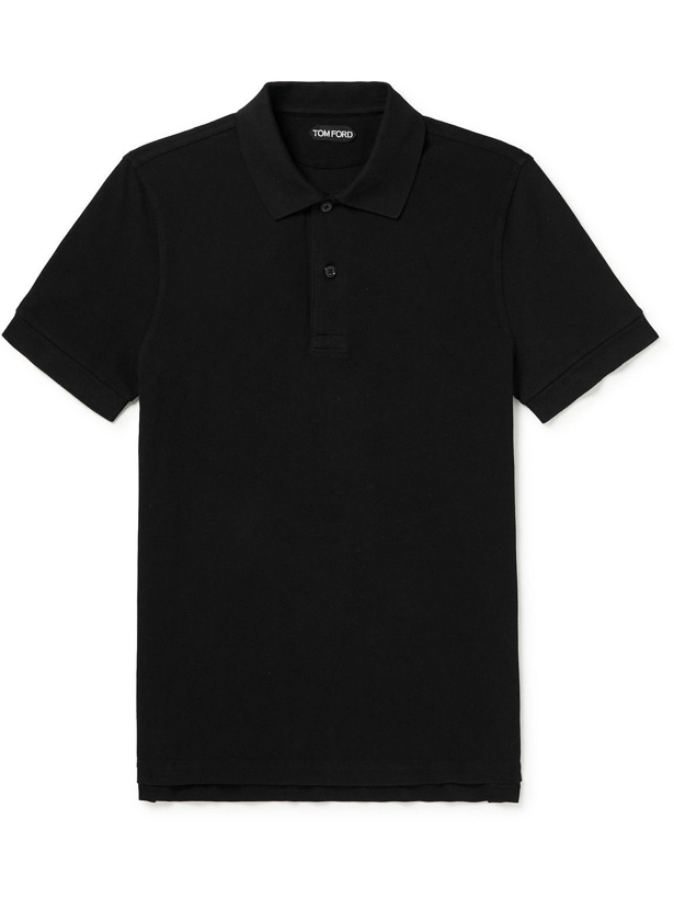 Photo: TOM FORD - Garment-Dyed Cotton-Piqué Polo Shirt - Black
