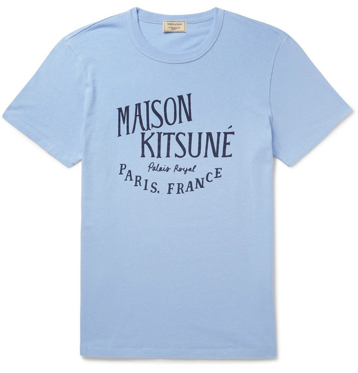 Photo: Maison Kitsuné - Logo-Print Cotton-Jersey T-Shirt - Blue