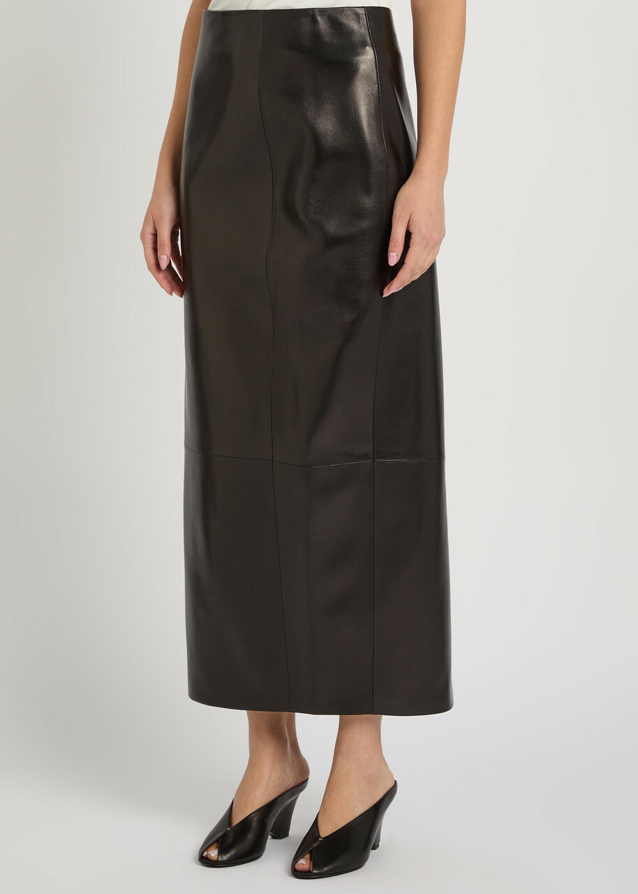 Khaite Lyle Leather Midi Pencil Skirt Black