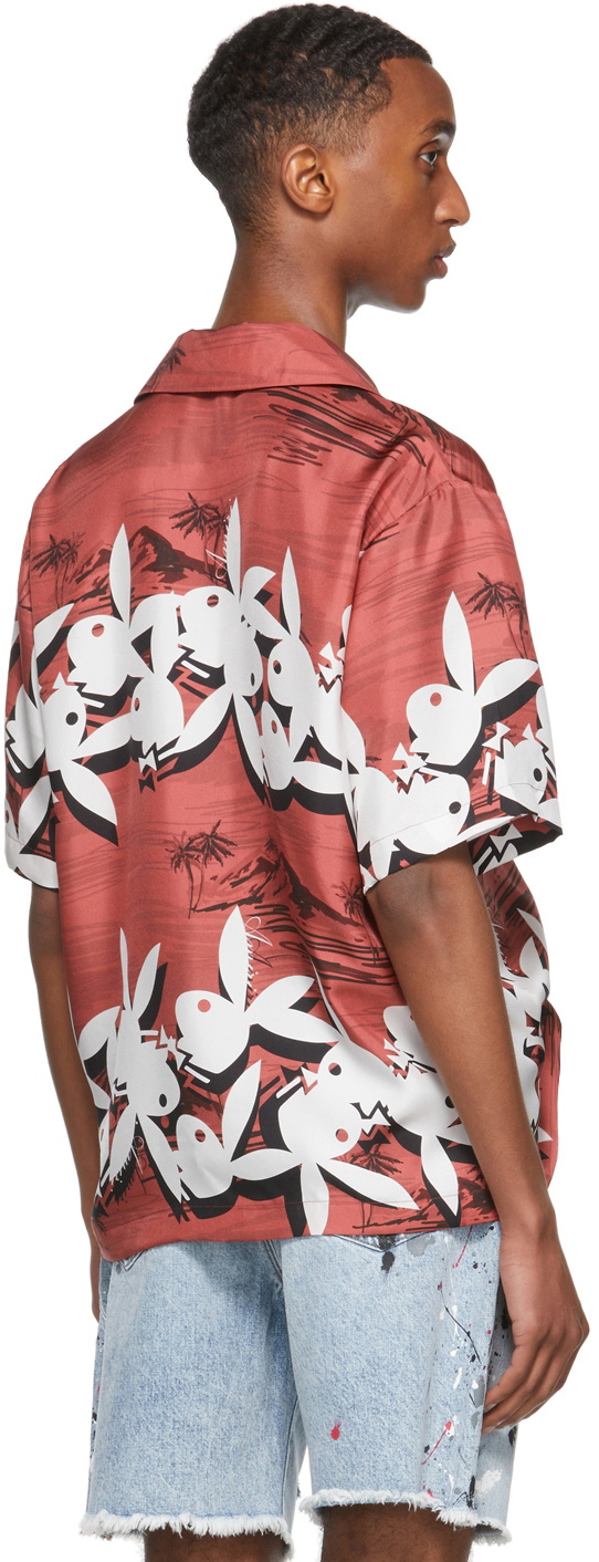 AMIRI Red Playboy Edition Silk Tropical Short Sleeve Shirt Amiri