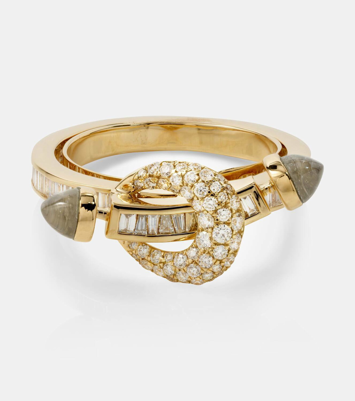 Ananya Chakra 18kt gold ring with diamonds and quartzes
