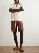 The Elder Statesman - Beach Guy Straight-Leg Ribbed Cotton Drawstring Shorts - Brown