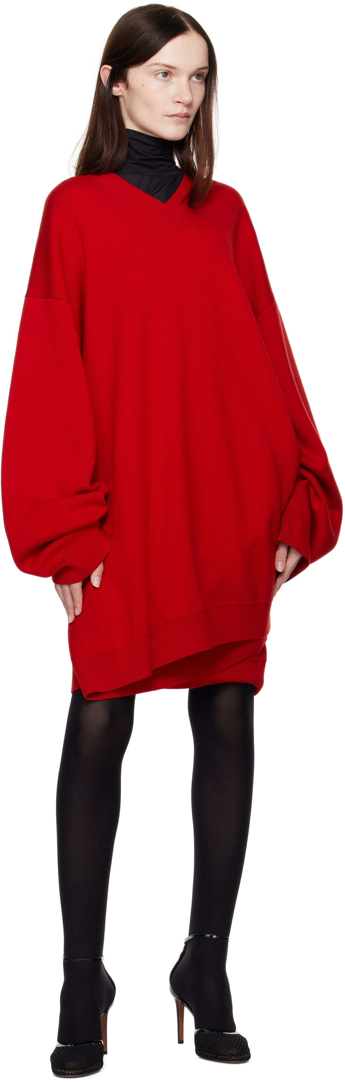 MARIE ADAM-LEENAERDT Red Fitted Back Sweater Minidress