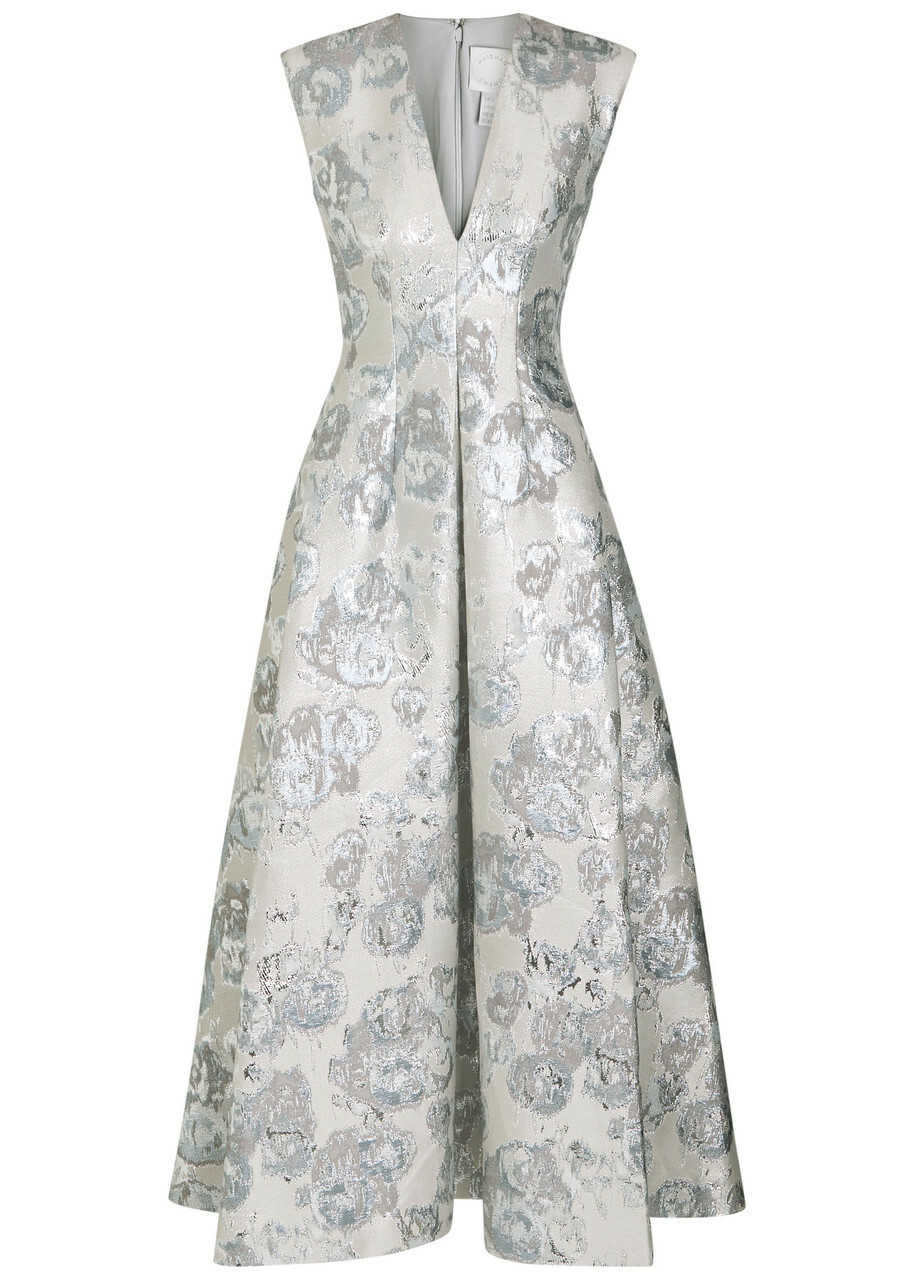 Huishan Zhang Kyle Metallic-jacquard Midi Dress Silver