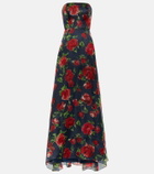 Carolina Herrera Floral strapless silk gown