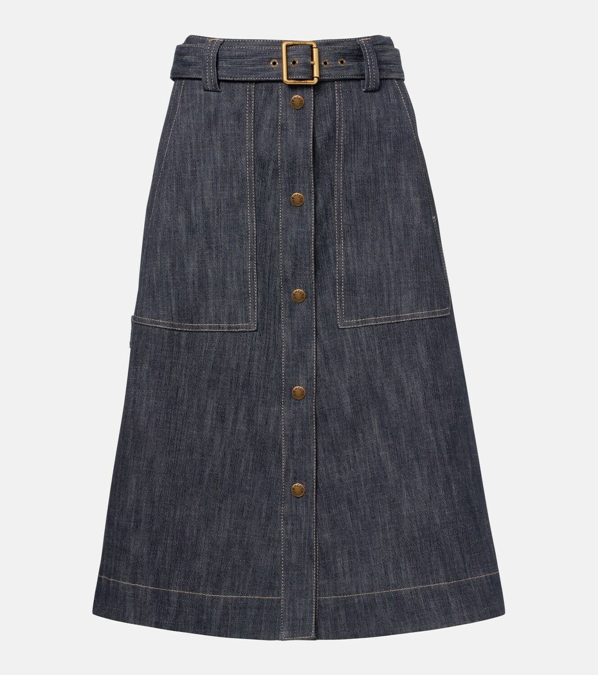 Moncler Belted denim midi skirt
