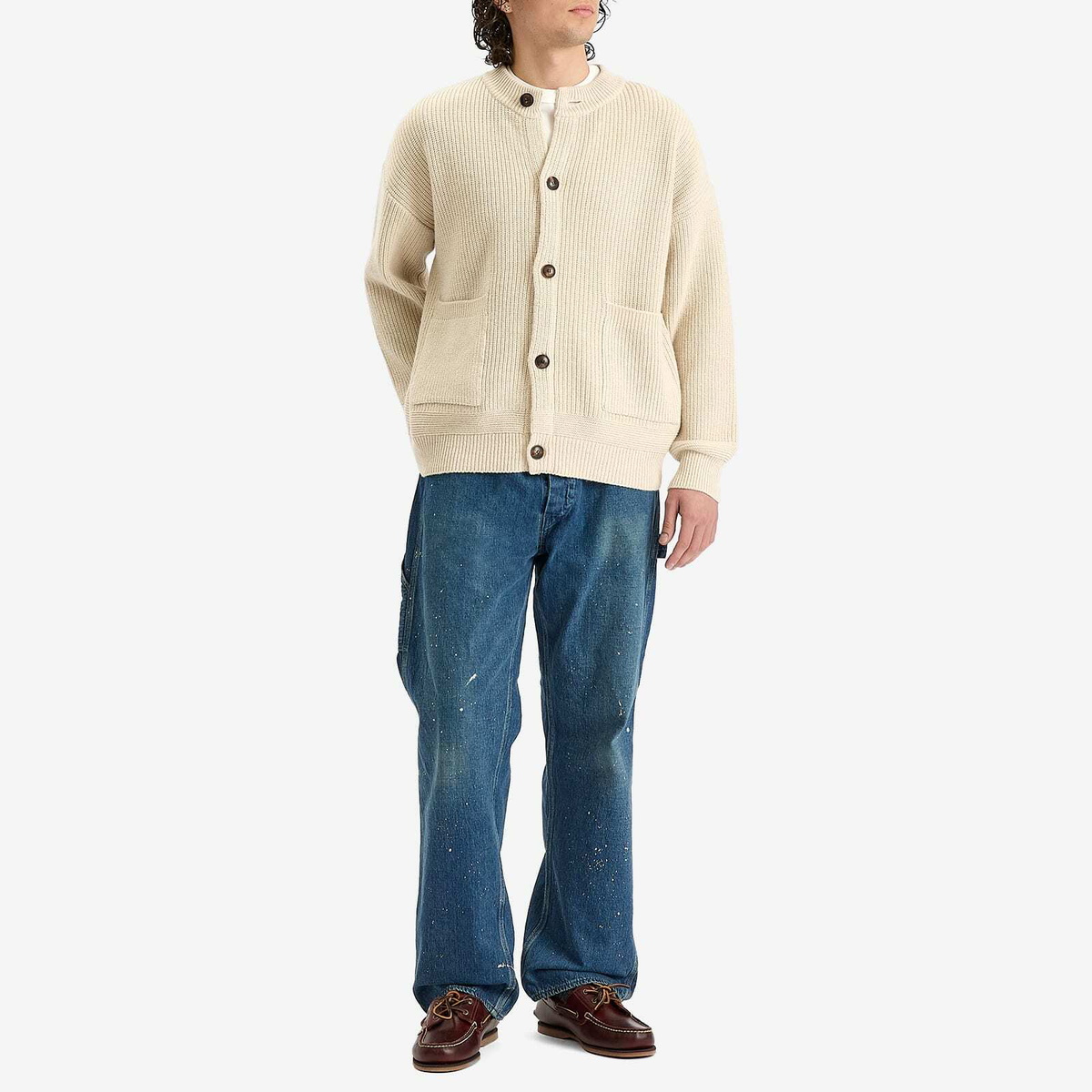 FrizmWORKS Men's Heavy Wool Cardigan in Cream