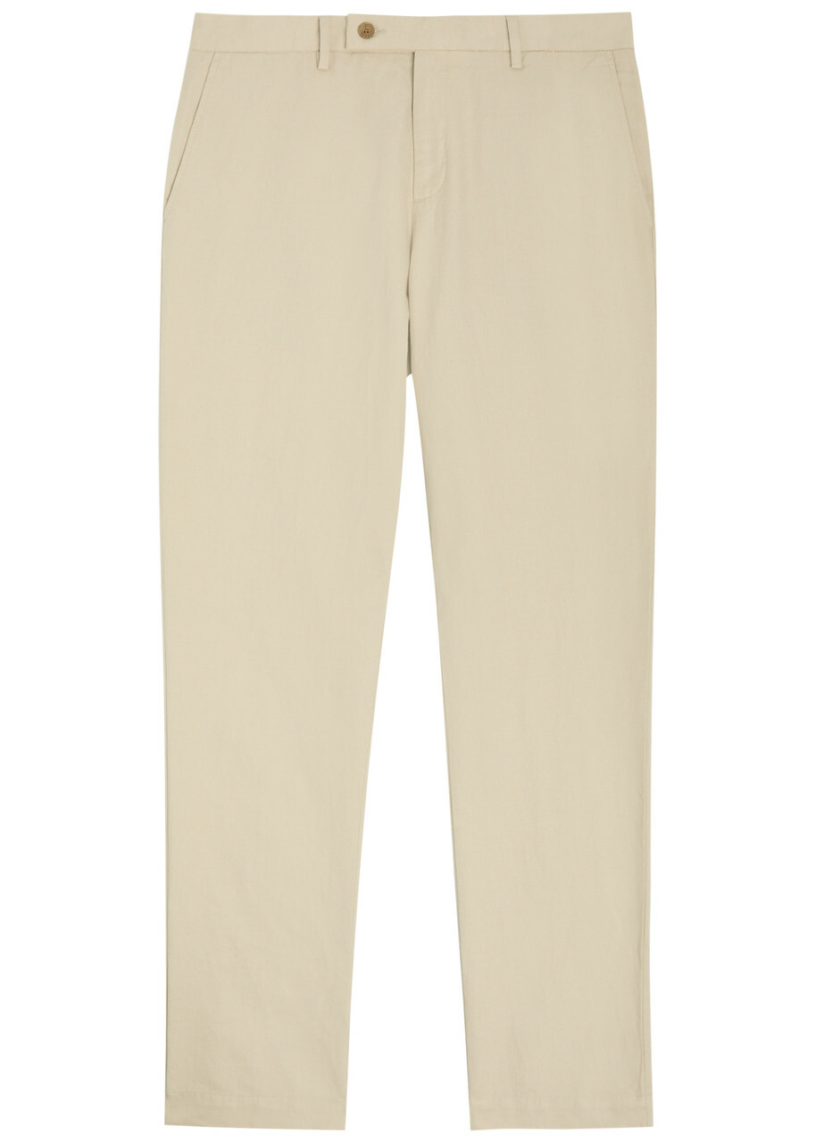 Sunspel Cotton and Linen-blend Tapered-leg Trousers Ecru