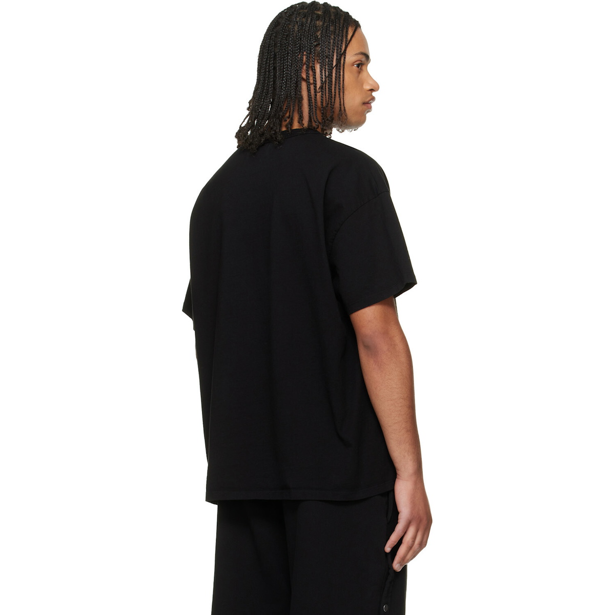 Les Tien Black Lightweight Binded Neck Oversized T-shirt