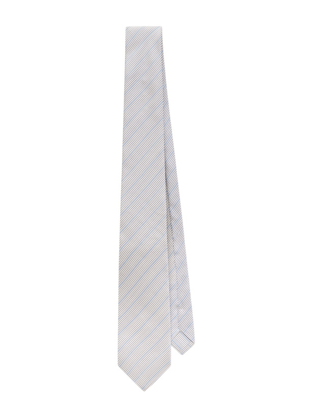 Photo: SAINT LAURENT - 7cm Striped Silk-Voile Tie - Blue