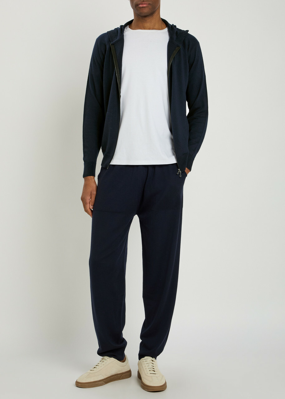 John Smedley Henning Cuffed Merino Wool Sweatpants Navy