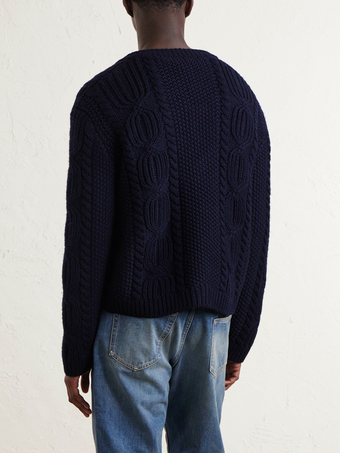 SAINT LAURENT - Cable-Knit Wool Cardigan - Blue