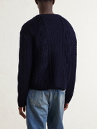 SAINT LAURENT - Cable-Knit Wool Cardigan - Blue