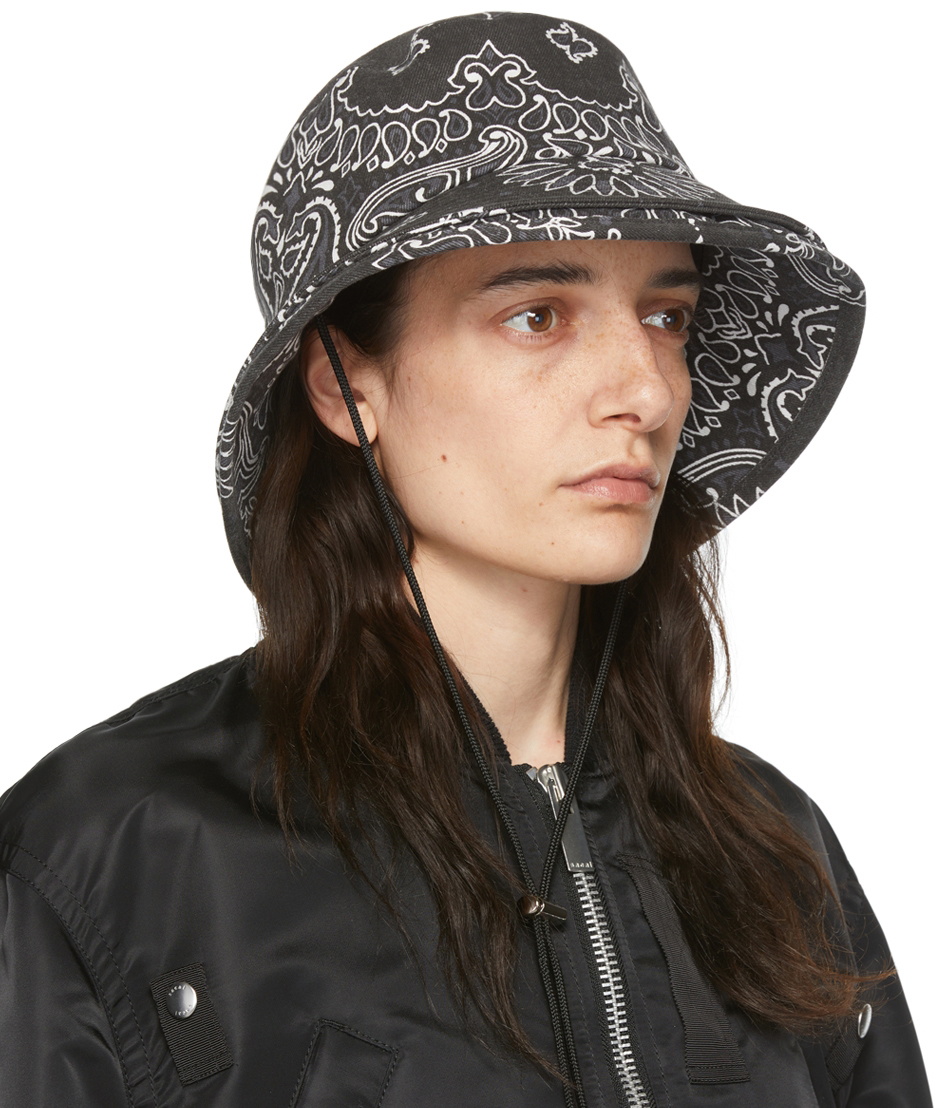 sacai Black Cotton Bucket Hat Sacai