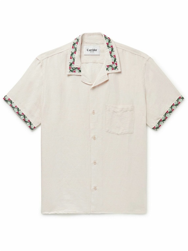 Photo: Corridor - Hamsa Camp-Collar Embroidered Linen and Cotton-Blend Shirt - Neutrals