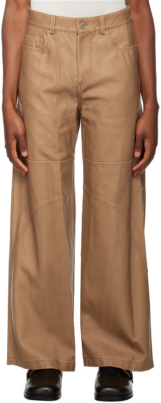 Photo: System Brown Wide-Leg Faux-Leather Trousers