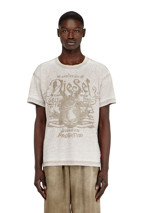 Photo: Diesel Jersey T-shirt with burnout wash and studs - T-Shirts Mens in Beige