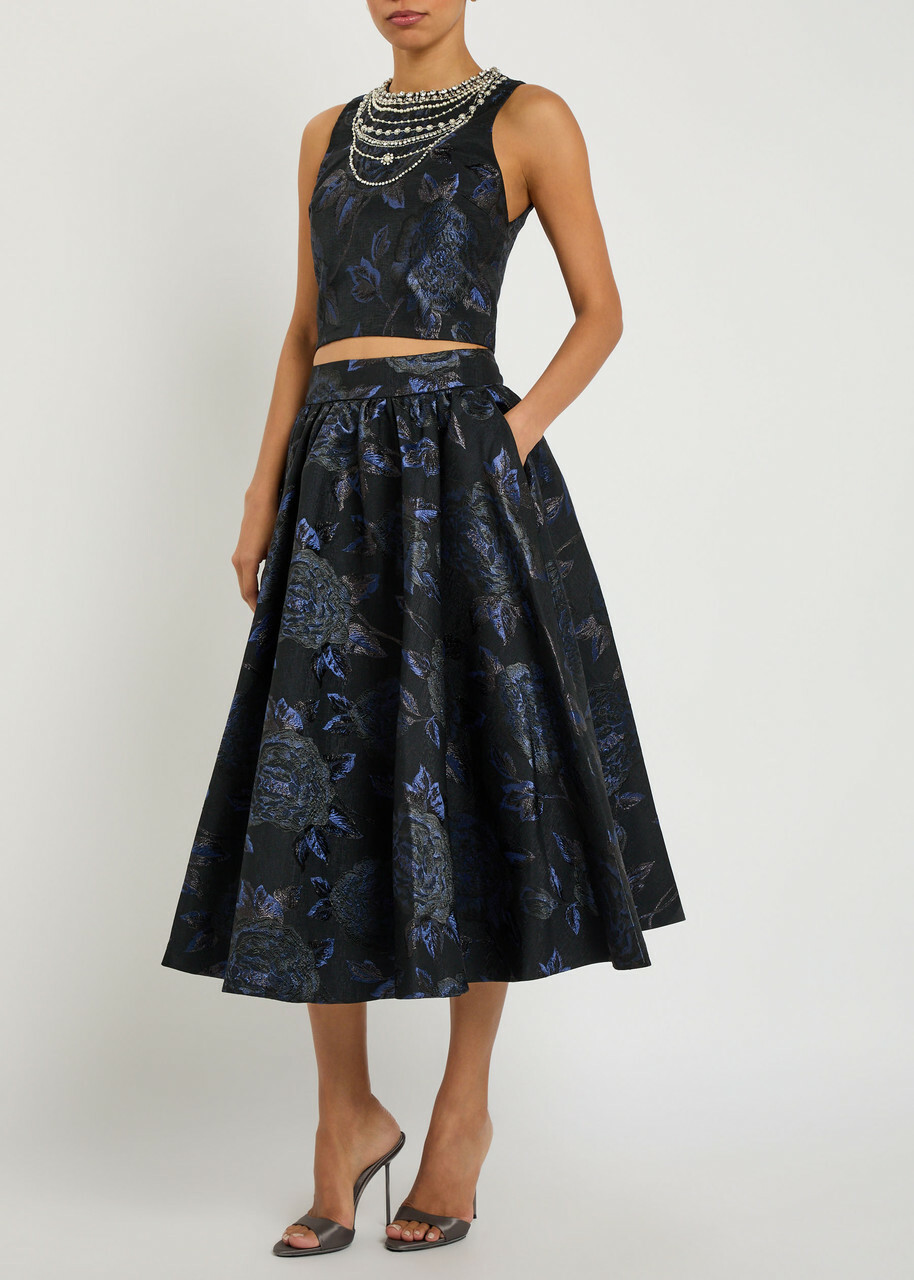 Alice + Olivia Nilda Floral-jacquard Woven Midi Skirt Black