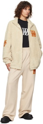 We11done Beige Bouclé Letter Logo Wide Lounge Pants