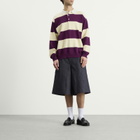 BEAMS Men's 7 Gauge Stripe Knit Rugby Shirt in Purple