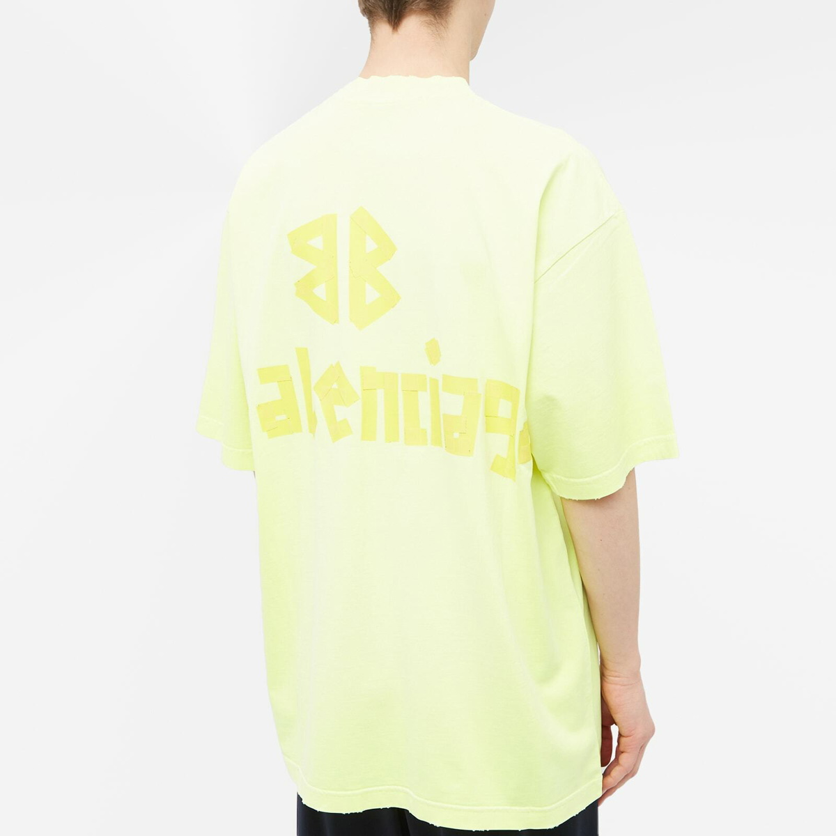 Balenciaga Men's Tape Type T-Shirt in Fluo Yellow Balenciaga