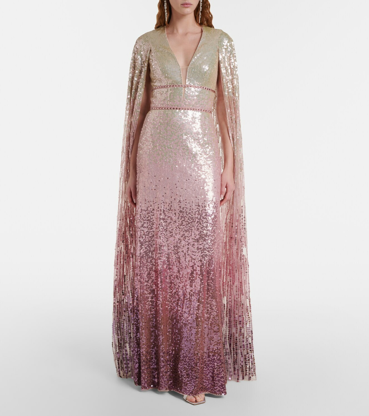 Jenny Packham Easy Breezy sequined caped gown