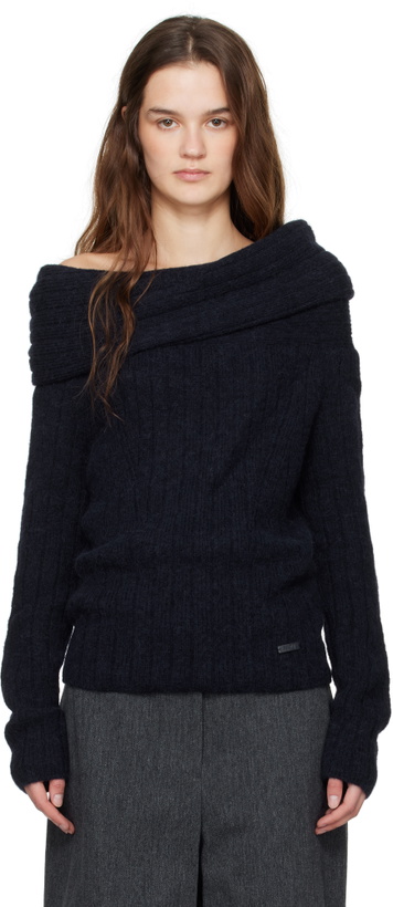 Photo: Juun.J Navy Mohair Open Shoulder Golji Sweater