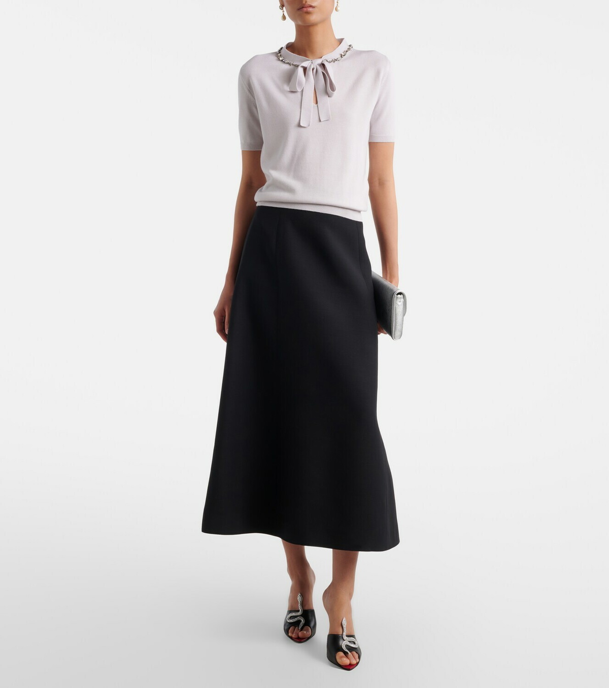 Valentino Embellished tie-neck virgin wool sweater