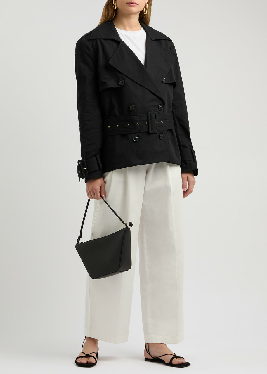 Aexae Belted Cropped Cotton Trench Coat Black