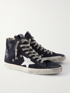 Golden Goose - Francy Distressed Leather-Trimmed Suede High-Top Sneakers - Blue