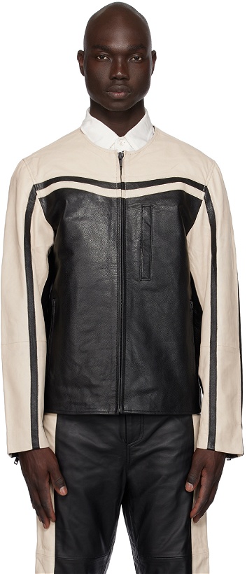 Photo: Deadwood Black & Off-White Racer Leather Jacket