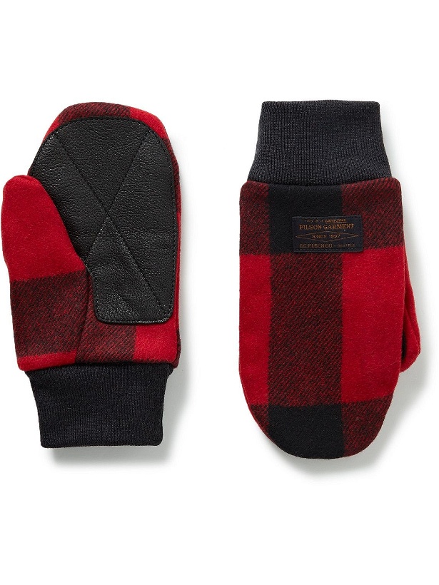 Photo: Filson - Leather-Panelled Checked Mackinaw Wool Mittens - Red