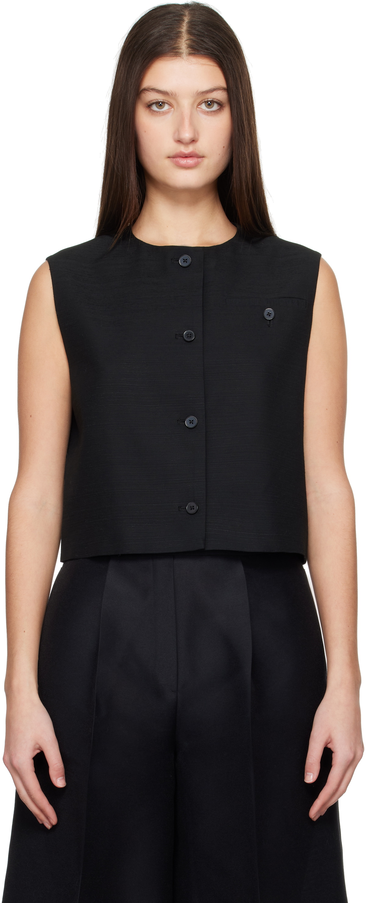 Loulou Studio Black Round Neck Vest Loulou Studio