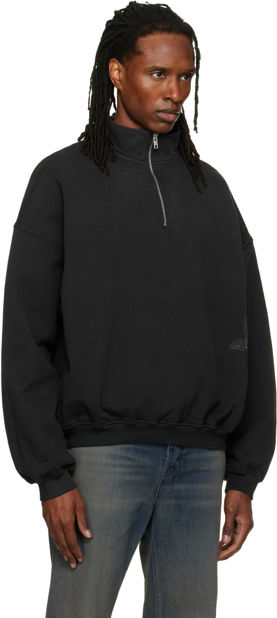ALEXANDER DIGENOVA Black Stencil Logo Quarter Zip Sweater
