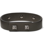 Valentino - Valentino Garavani Rockstud Leather and Ruthenium-Tone Bracelet - Men - Green