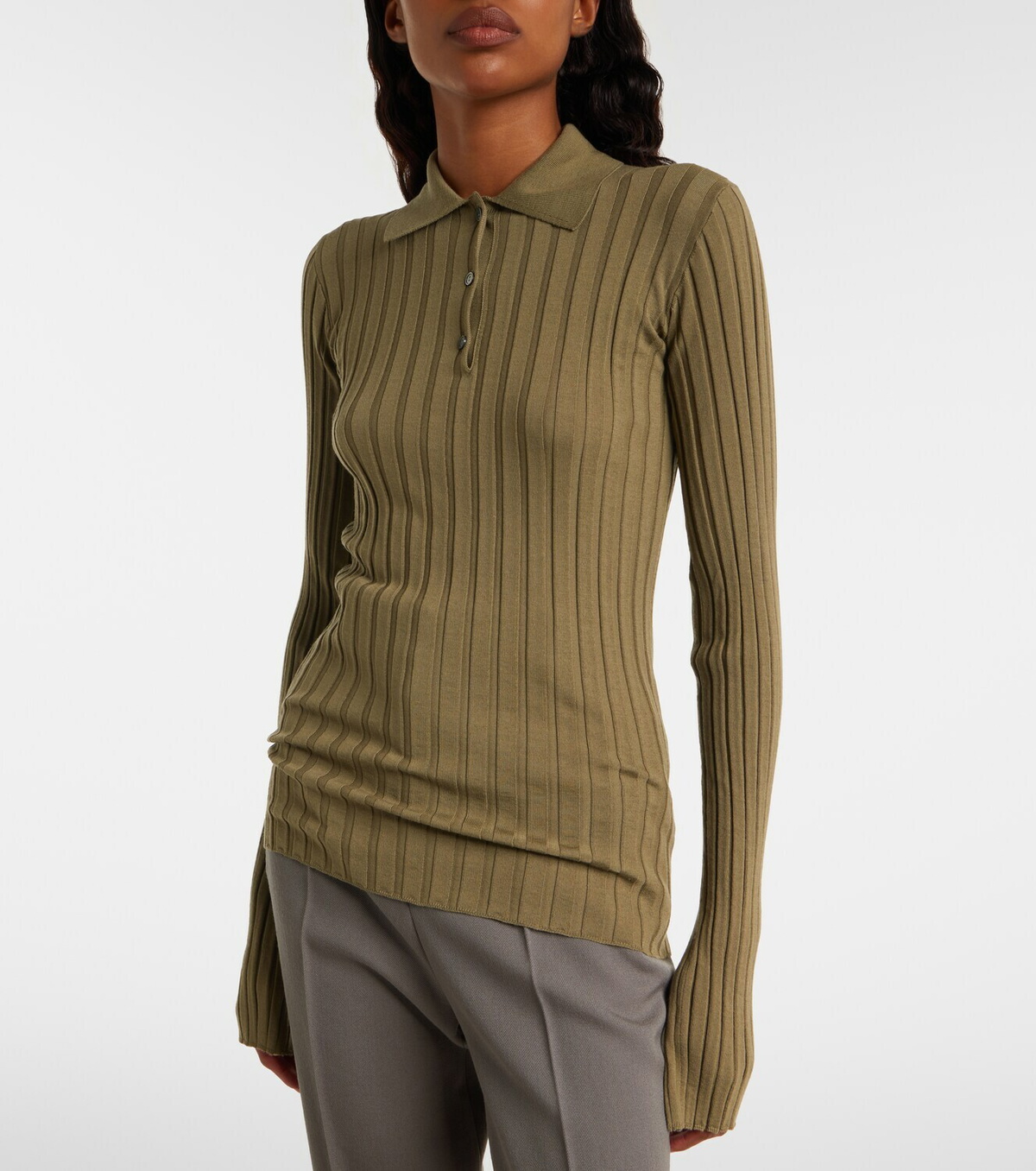 Calvin Klein Collection Ribbed-knit wool polo shirt
