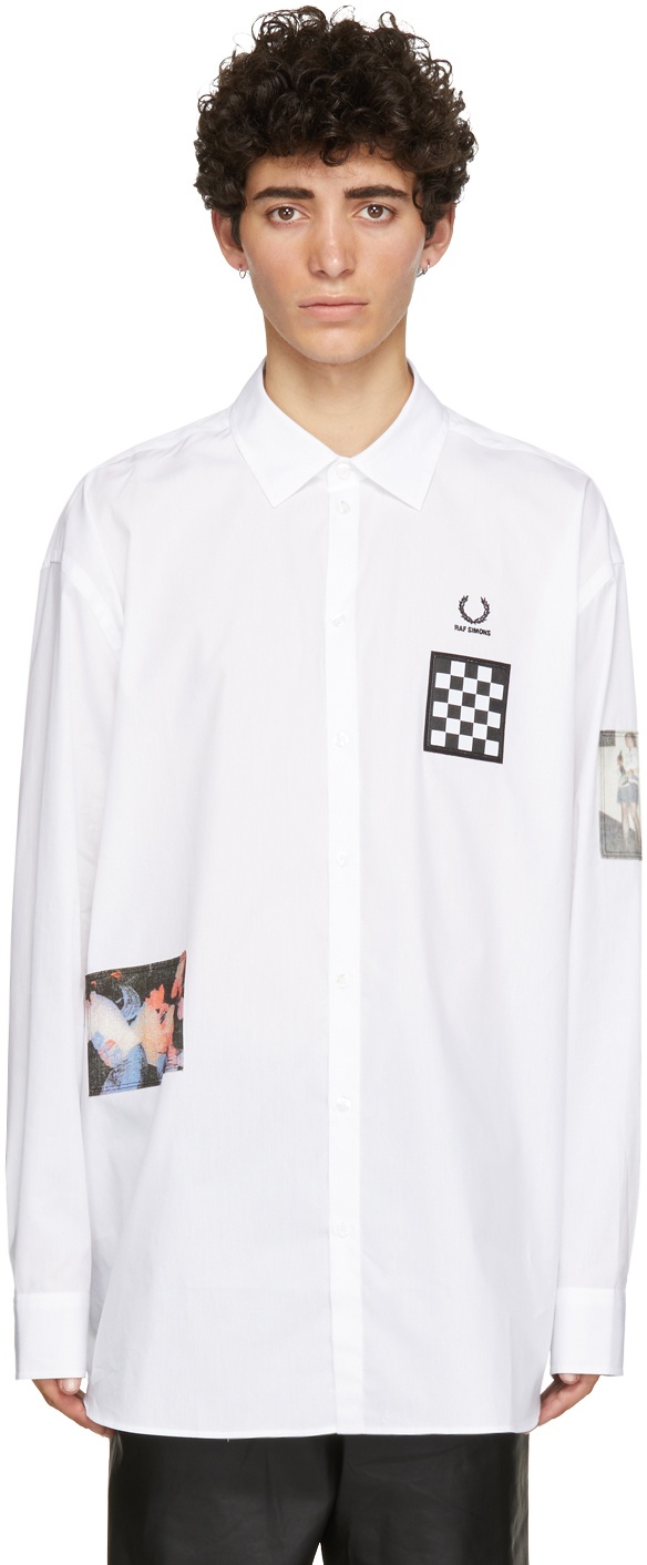 Raf Simons White Fred Perry Edition Oversized Printed Patch Shirt 