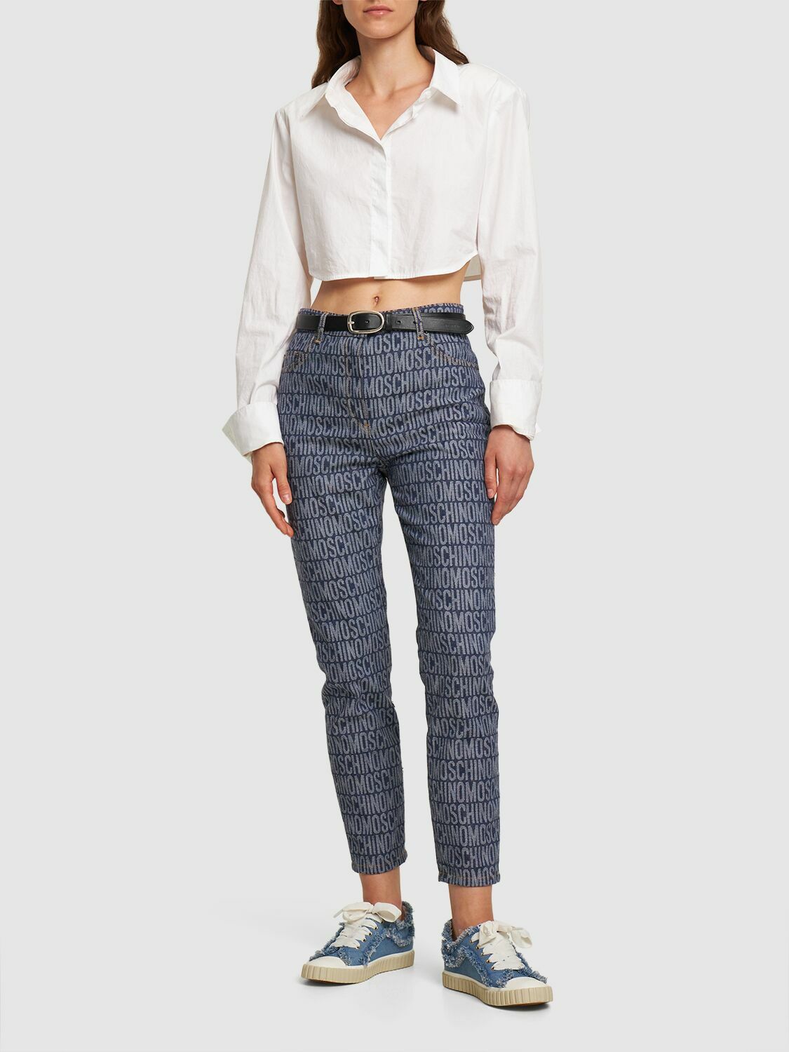 MOSCHINO - Logo Jacquard Mid Rise Straight Jeans Moschino