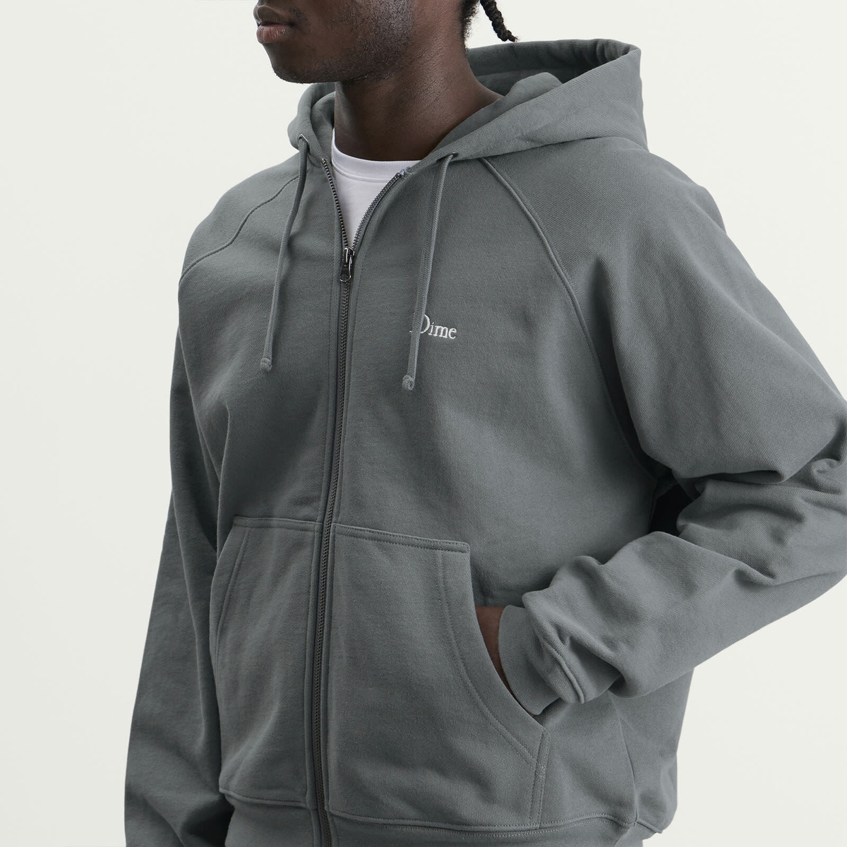 Dime Men's Classic Small Logo Zip Hoodie in Granite