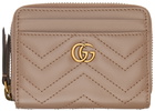 Gucci Taupe GG Marmont Matelassé Zip Card Holder